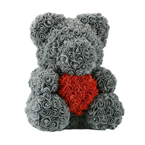 Grey Love Heart Rose Bear